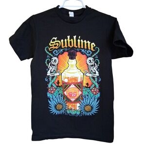 Sublime Sun Tequila Bottle Skulls Ska Punk Reggae Slim Fit T Shirt  Small EUC